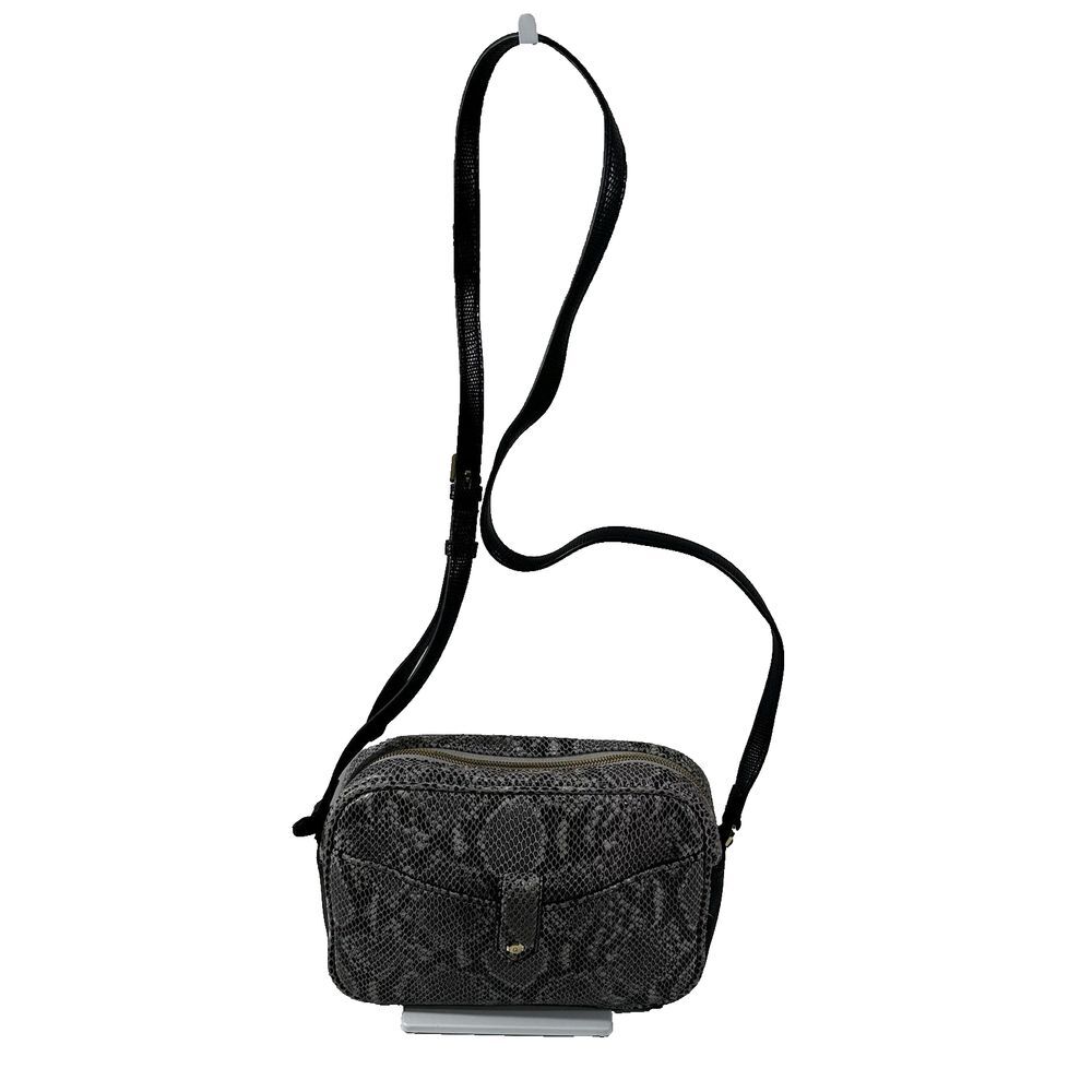 GILI Crossbody Black Gray Embossed Snakeskin Genuine Leather Camera Bag Style